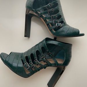 BCBG Maxazria Envy Green Open Toe Strap Bootie